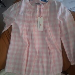 Vineyard Vines Pink and White Gingham Pintuck Tunic